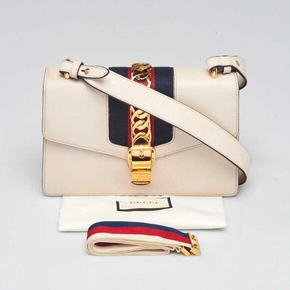 Gucci White Smooth Leather Small Sylvie Shoulder Bag - Picture 2 of 11